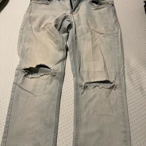 Empyre Men's Washed Light Blue Ripped Relaxed Jeans